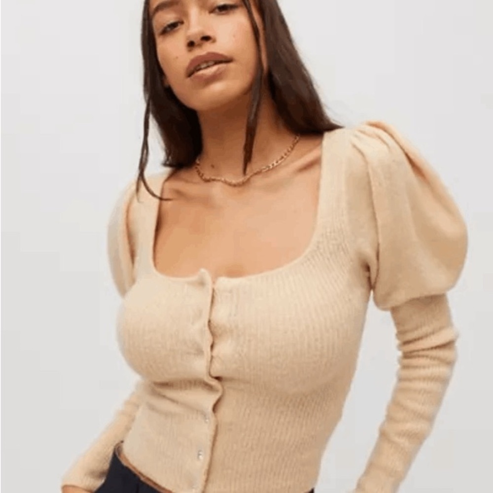 Urban Outfitters beige cardigan, Rhinestone buttons, size S